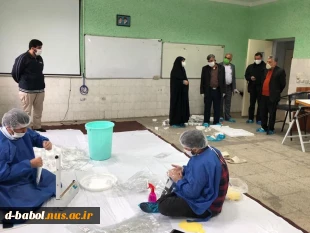 بازدید فرمانده حوزه بسیج ادارات بابل به همراه اعضای شورا از کارگاه های مهارت افزایی تولید ماسک و گان دانشکده فنی و حرفه‌ای دختران الزهرا (س) بابل 2