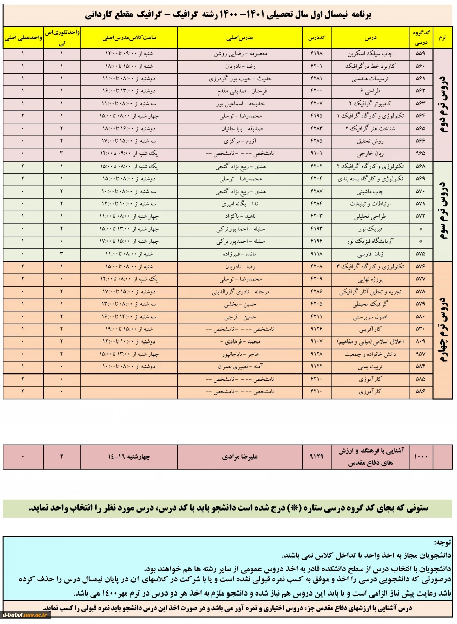 برنامه دروس نیمسال اول سال تحصیلی 1401-1400 13برنامه دروس نیمسال اول سال تحصیلی 1401-1400 14