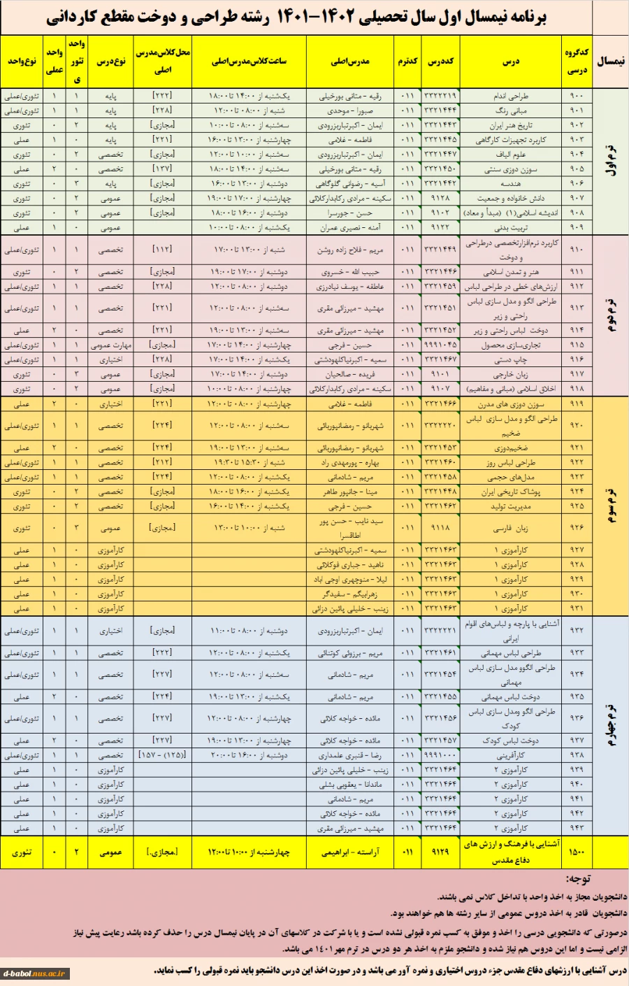 قابل توجه کلیه  دانشجویان محترم 

برنامه دروس نیمسال اول 1402-1401
 7