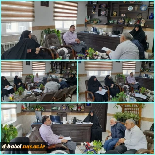 نشست خانم دکتر ابویی رئیس آموزشکده، معاون دانشجویی فرهنگی و حراست آموزشکده دختران بابل با رییس بنیاد حفظ آثار و ارزش‌های دفاع مقدس شهرستان بابل و هیات همراه در اتاق ریاست آموزشکده دختران بابل