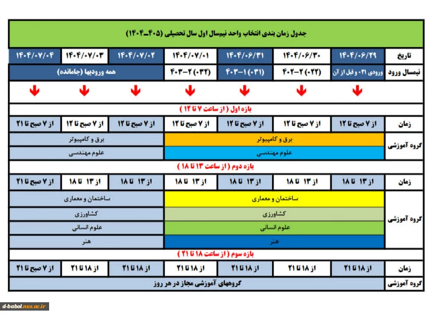 جدول زمانبندی انتخاب واحد  نیمسال اول سال تحصیلی  1405-1404 3