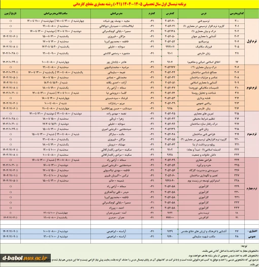 برنامه دروس نیمسال اول سال تحصیلی  1405-1404 7