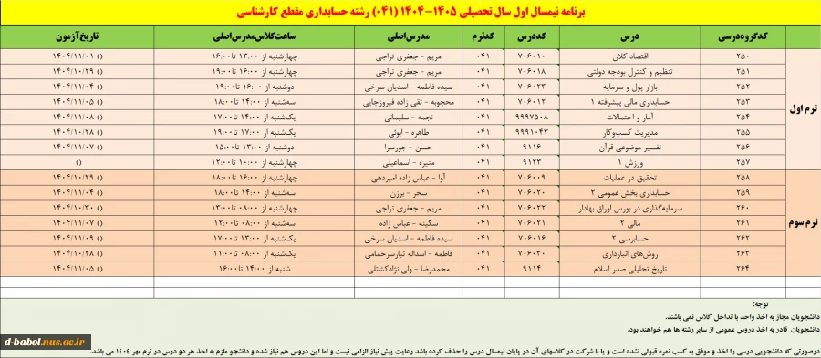 برنامه دروس نیمسال اول سال تحصیلی  1405-1404 11
