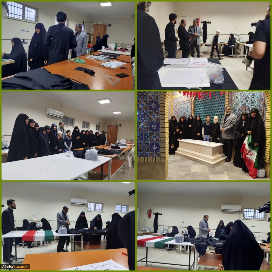 حضور سردار حاج حسین یکتا در آموزشکده دختران بابل و بازدید از تولیدات گروه جهادی بسیج دانشجوئی جهت تهیه پرچم و نمادهای جمهوری اسلامی ایران برای راهپیمایی کنندگان در میدان درجنگ چهل روزه رمضان 2