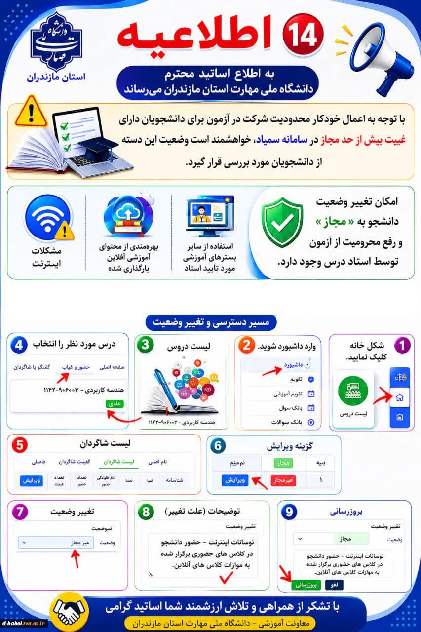 اطلاعیه های مهم معاونت آموزشی دانشگاه ملی مهارت استان مازندران 13