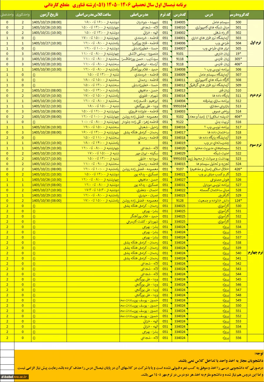 اطلاعیه انتخاب واحد نیمسال اول سال 1406-1405 9