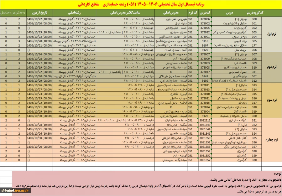 اطلاعیه انتخاب واحد نیمسال اول سال 1406-1405 10