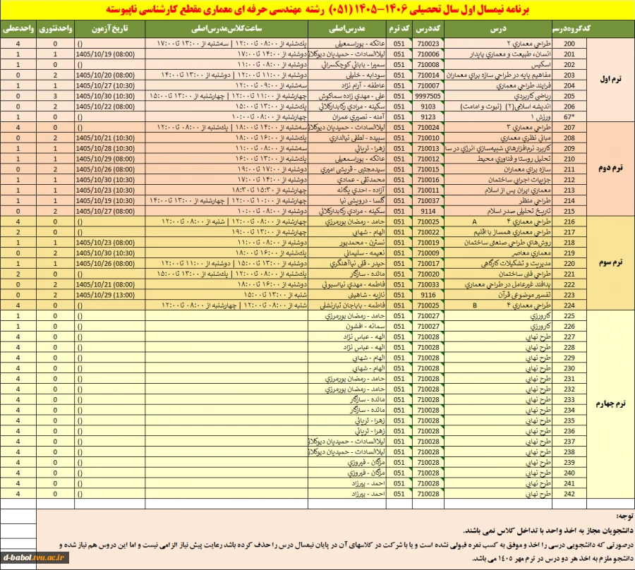اطلاعیه انتخاب واحد نیمسال اول سال 1406-1405 16