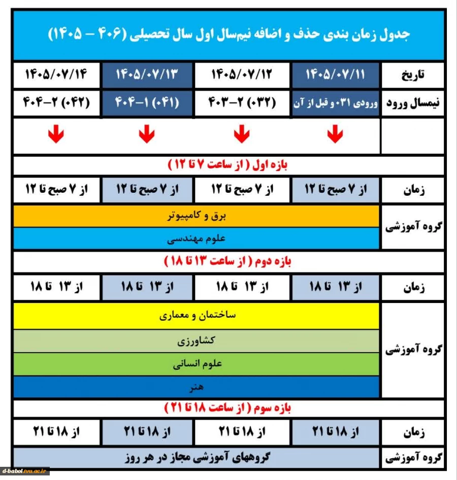 برنامه زمانبندی
حـــــــذف  و  اضــافـــــه  نیمسال اول سال 1406-1405 2